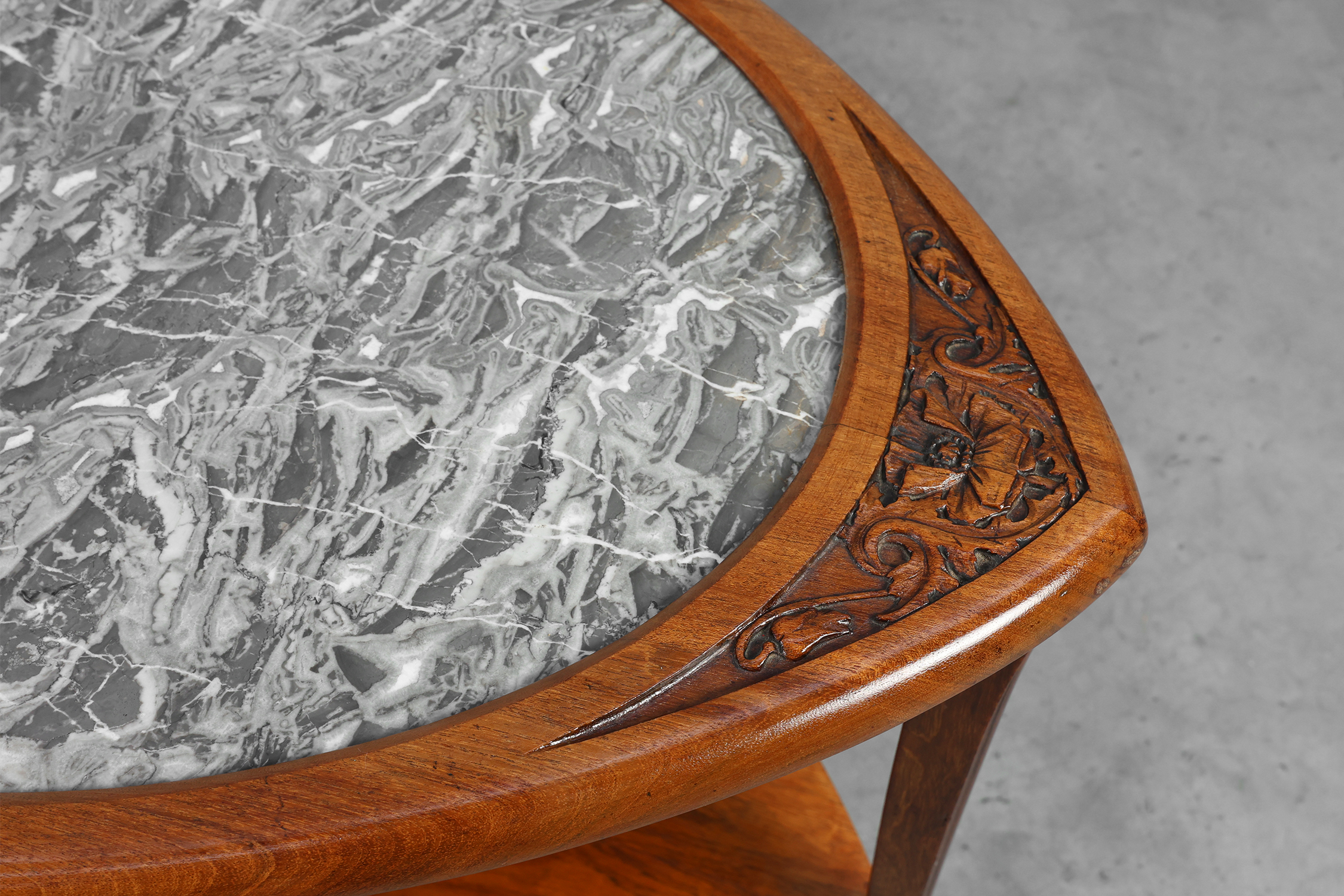 Art Nouveau Side Table in Walnut and Marble, France ca. 1915thumbnail